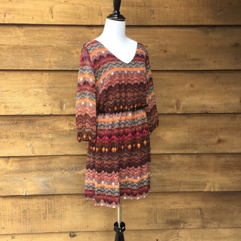 Colorful Printed Long-Sleeved Dress